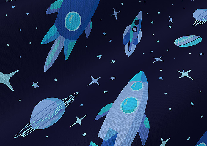 Rocket Adventure, Cosmic Blue - Motorised Roman Blind - Image 4